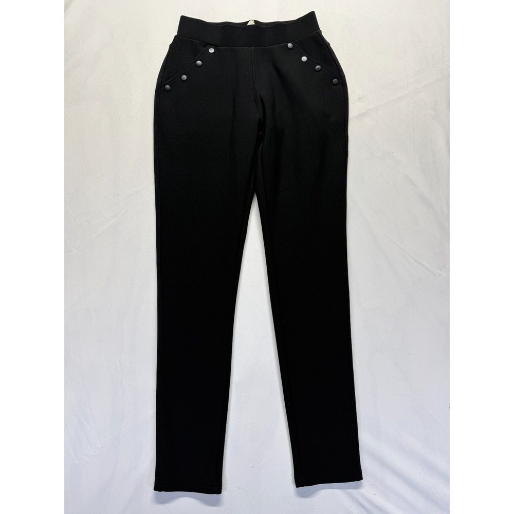 Indero Sailor Pants Womens‎ S/M Black Stretch Mid Rise Button Detail Skinny Leg